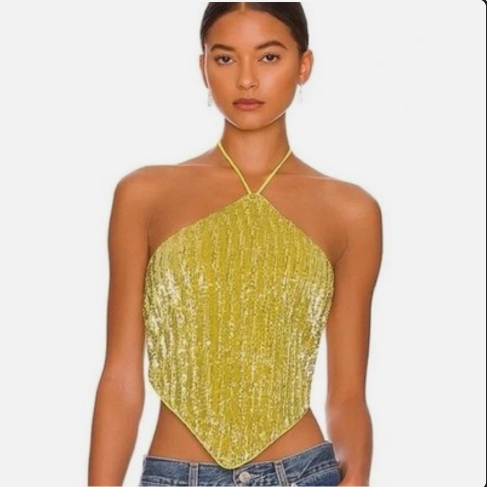 Camila Coelho Gold Sequin Handkerchief Top